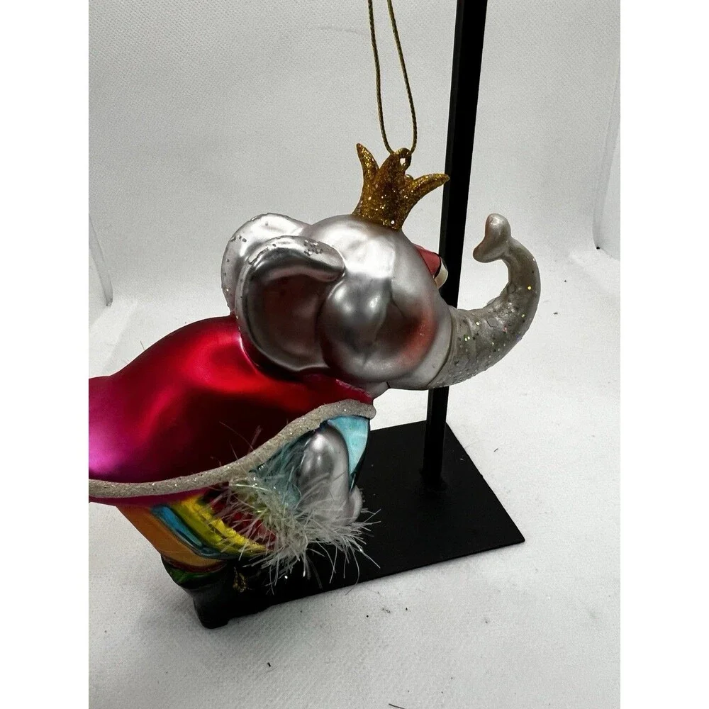 Glass Christmas ornament elephant with hat cape colorful approx 5